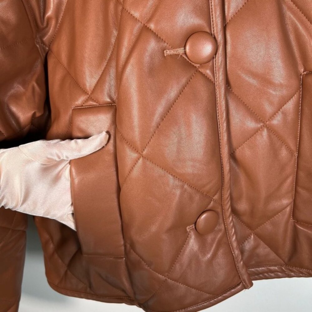NWT ELIE TAHARI Faux Leather Button Front‎ Quilted Boxy Jacket Pockets LARGE - Picture 13 of 16
